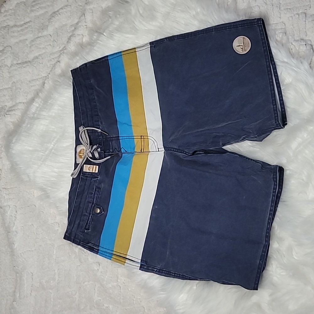 Reel Obsession Men’s Board Shorts Swim Trunks Size 34 Blue Stripe Surf Beach